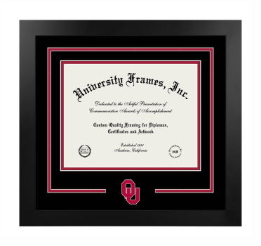 University of Oklahoma College of Dentistry Logo Mat Frame in Manhattan Black with Black & Crimson Mats for document: 8 1/2"h x 11"w  