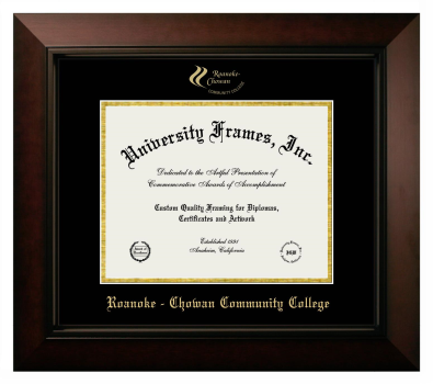 Roanoke - Chowan Community College Diploma Frame in Legacy Black Cherry with Black & Gold Mats for document: 8 1/2"h x 11"w  