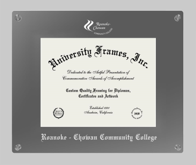 Roanoke - Chowan Community College Lucent Clear-over-Smoke Frame in Lucent Smoke Moulding with Lucent Smoke Mat for document: 8 1/2"h x 11"w  