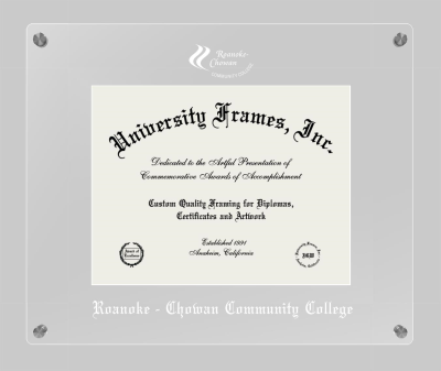 Roanoke - Chowan Community College Lucent Clear-over-Clear Frame in Lucent Clear Moulding with Lucent Clear Mat for document: 8 1/2"h x 11"w  