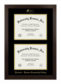 Roanoke - Chowan Community College Double Diploma Frame in Manhattan Espresso with Black & Gold Mats for document: 8 1/2"h x 11"w  , document: 8 1/2"h x 11"w  