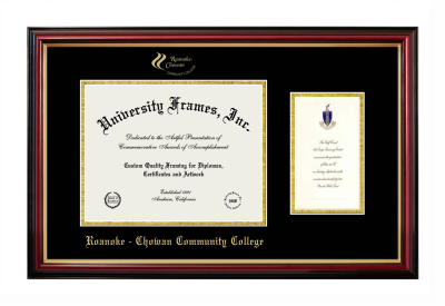 Roanoke - Chowan Community College Diploma with Announcement Frame in Petite Mahogany with Gold Trim with Black & Gold Mats for document: 8 1/2"h x 11"w  , diploma: 7"h x 4"w  