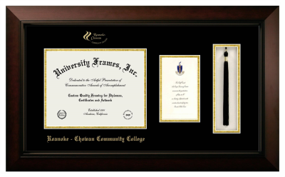 Roanoke - Chowan Community College Diploma with Announcement & Tassel Box Frame in Legacy Black Cherry with Black & Gold Mats for document: 8 1/2"h x 11"w  , diploma: 7"h x 4"w  