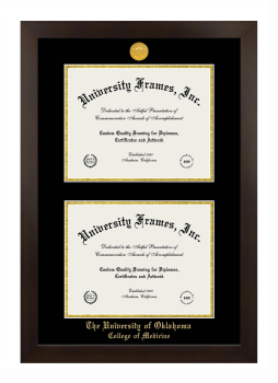 University of Oklahoma College of Medicine Double Diploma Frame in Manhattan Espresso with Black & Gold Mats for document: 8 1/2"h x 11"w  , document: 8 1/2"h x 11"w  