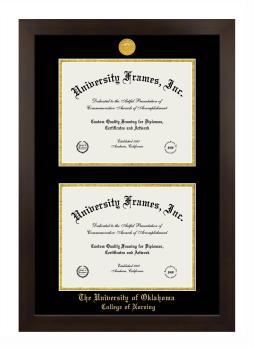 University of Oklahoma College of Nursing Double Diploma Frame in Manhattan Espresso with Black & Gold Mats for document: 8 1/2"h x 11"w  , document: 8 1/2"h x 11"w  