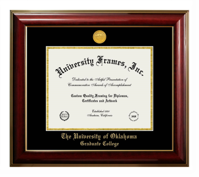 University of Oklahoma Graduate College Diploma Frame in Classic Mahogany with Gold Trim with Black & Gold Mats for document: 8 1/2"h x 11"w  