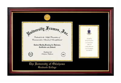 University of Oklahoma Graduate College Diploma with Announcement Frame in Petite Mahogany with Gold Trim with Black & Gold Mats for document: 8 1/2"h x 11"w  , diploma: 7"h x 4"w  
