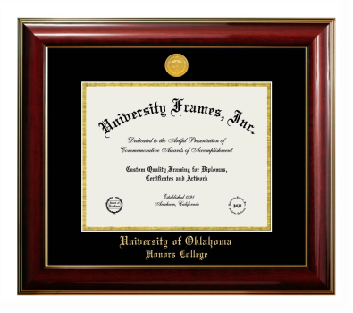 University of Oklahoma Honors College Diploma Frame in Classic Mahogany with Gold Trim with Black & Gold Mats for document: 8 1/2"h x 11"w  
