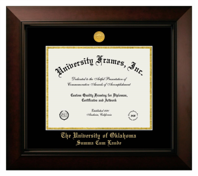 University of Oklahoma Summa Cum Laude Diploma Frame in Legacy Black Cherry with Black & Gold Mats for document: 8 1/2"h x 11"w  