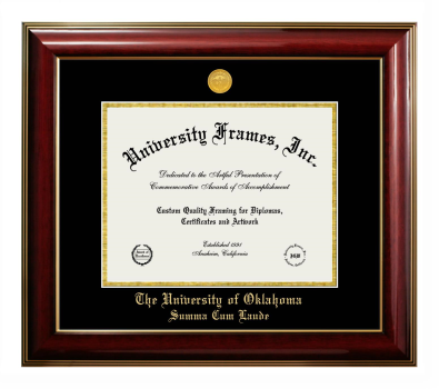 University of Oklahoma Summa Cum Laude Diploma Frame in Classic Mahogany with Gold Trim with Black & Gold Mats for document: 8 1/2"h x 11"w  