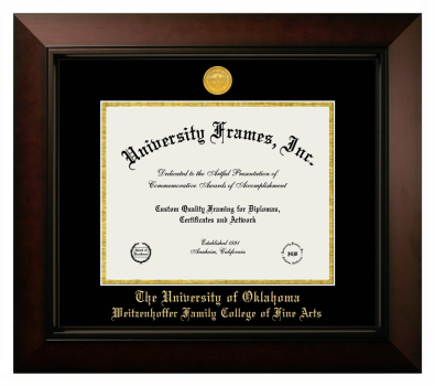 University of Oklahoma Weitzenhoffer Family College of Fine Arts Diploma Frame in Legacy Black Cherry with Black & Gold Mats for document: 8 1/2"h x 11"w  