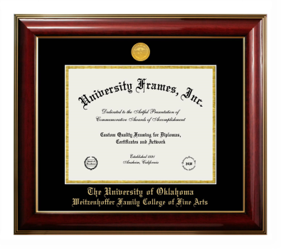 University of Oklahoma Weitzenhoffer Family College of Fine Arts Diploma Frame in Classic Mahogany with Gold Trim with Black & Gold Mats for document: 8 1/2"h x 11"w  