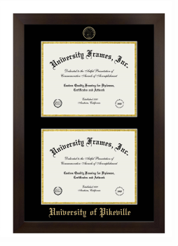 University of Pikeville Double Diploma Frame in Manhattan Espresso with Black & Gold Mats for document: 8 1/2"h x 11"w  , document: 8 1/2"h x 11"w  