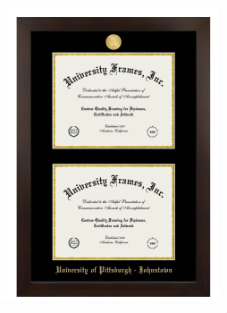 University of Pittsburgh - Johnstown Double Diploma Frame in Manhattan Espresso with Black & Gold Mats for document: 8 1/2"h x 11"w  , document: 8 1/2"h x 11"w  