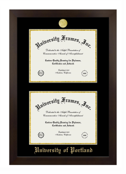 University of Portland Double Diploma Frame in Manhattan Espresso with Black & Gold Mats for document: 8 1/2"h x 11"w  , document: 8 1/2"h x 11"w  