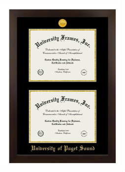 University of Puget Sound Double Diploma Frame in Manhattan Espresso with Black & Gold Mats for document: 8 1/2"h x 11"w  , document: 8 1/2"h x 11"w  