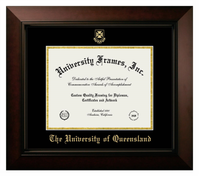 University of Queensland Diploma Frame in Legacy Black Cherry with Black & Gold Mats for document: 8 1/2"h x 11"w  