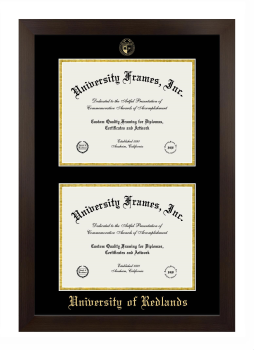 University of Redlands Double Diploma Frame in Manhattan Espresso with Black & Gold Mats for document: 8 1/2"h x 11"w  , document: 8 1/2"h x 11"w  