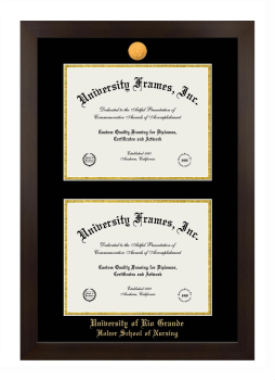 University of Rio Grande Holzer School of Nursing Double Diploma Frame in Manhattan Espresso with Black & Gold Mats for document: 8 1/2"h x 11"w  , document: 8 1/2"h x 11"w  