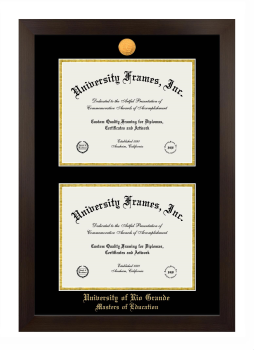 University of Rio Grande Masters of Education Double Diploma Frame in Manhattan Espresso with Black & Gold Mats for document: 8 1/2"h x 11"w  , document: 8 1/2"h x 11"w  
