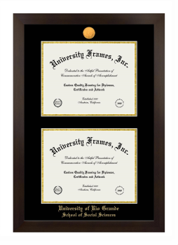 University of Rio Grande School of Social Sciences Double Diploma Frame in Manhattan Espresso with Black & Gold Mats for document: 8 1/2"h x 11"w  , document: 8 1/2"h x 11"w  