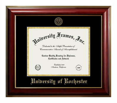 University of Rochester Diploma Frame in Classic Mahogany with Gold Trim with Black & Gold Mats for document: 8 1/2"h x 11"w  
