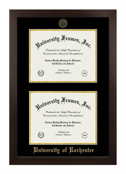 University of Rochester Double Diploma Frame in Manhattan Espresso with Black & Gold Mats for document: 8 1/2"h x 11"w  , document: 8 1/2"h x 11"w  