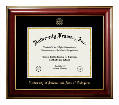 University of Science and Arts of Oklahoma Diploma Frame in Classic Mahogany with Gold Trim with Black & Gold Mats for document: 8 1/2"h x 11"w  