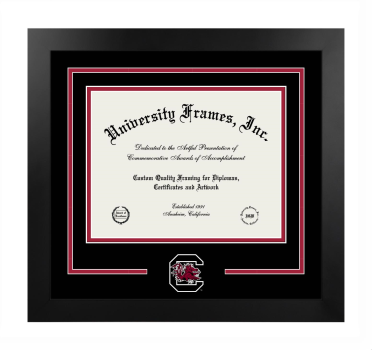 University of South Carolina Logo Mat Frame in Manhattan Black with Black & Crimson Mats for document: 8 1/2"h x 11"w  