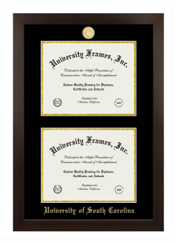 University of South Carolina Double Diploma Frame in Manhattan Espresso with Black & Gold Mats for document: 8 1/2"h x 11"w  , document: 8 1/2"h x 11"w  