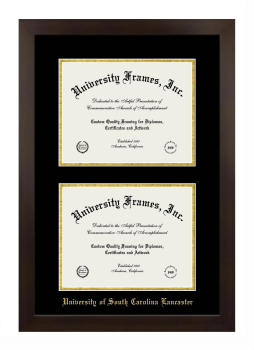 University of South Carolina Lancaster Double Diploma Frame in Manhattan Espresso with Black & Gold Mats for document: 8 1/2"h x 11"w  , document: 8 1/2"h x 11"w  