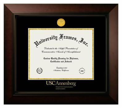 University of Southern California Annenberg School for Communication and Journalism Diploma Frame in Legacy Black Cherry with Black & Gold Mats for document: 8 1/2"h x 11"w  