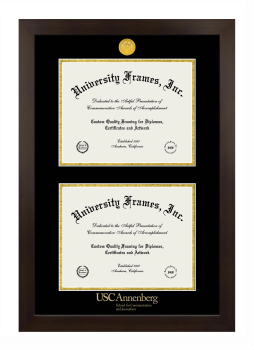 University of Southern California Annenberg School for Communication and Journalism Double Diploma Frame in Manhattan Espresso with Black & Gold Mats for document: 8 1/2"h x 11"w  , document: 8 1/2"h x 11"w  