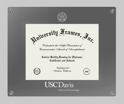 University of Southern California Davis School of Gerontology Lucent Clear-over-Smoke Frame in Lucent Smoke Moulding with Lucent Smoke Mat for document: 8 1/2"h x 11"w  