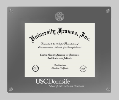 University of Southern California Dornsife School of International Relations Lucent Clear-over-Smoke Frame in Lucent Smoke Moulding with Lucent Smoke Mat for document: 8 1/2"h x 11"w  