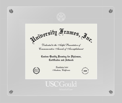 University of Southern California Gould School of Law Lucent Clear-over-Clear Frame in Lucent Clear Moulding with Lucent Clear Mat for document: 8 1/2"h x 11"w  