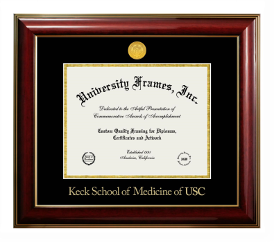 University of Southern California Keck School of Medicine Diploma Frame in Classic Mahogany with Gold Trim with Black & Gold Mats for document: 8 1/2"h x 11"w  