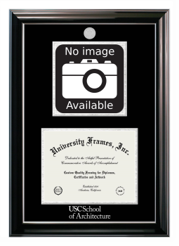 University of Southern California School of Architecture Double Opening with Campus Image (Stacked) Frame in Classic Ebony with Silver Trim with Black & Silver Mats for document: 8 1/2"h x 11"w  