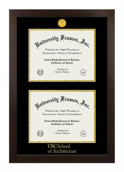 University of Southern California School of Architecture Double Diploma Frame in Manhattan Espresso with Black & Gold Mats for document: 8 1/2"h x 11"w  , document: 8 1/2"h x 11"w  