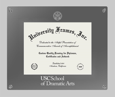 University of Southern California School of Dramatic Arts Lucent Clear-over-Smoke Frame in Lucent Smoke Moulding with Lucent Smoke Mat for document: 8 1/2"h x 11"w  