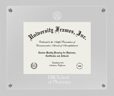 University of Southern California School of Pharmacy Lucent Clear-over-Clear Frame in Lucent Clear Moulding with Lucent Clear Mat for document: 8 1/2"h x 11"w  