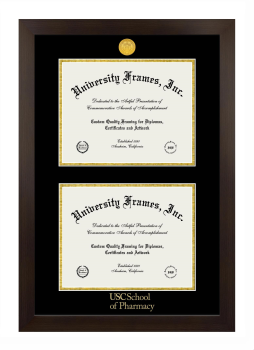 University of Southern California School of Pharmacy Double Diploma Frame in Manhattan Espresso with Black & Gold Mats for document: 8 1/2"h x 11"w  , document: 8 1/2"h x 11"w  