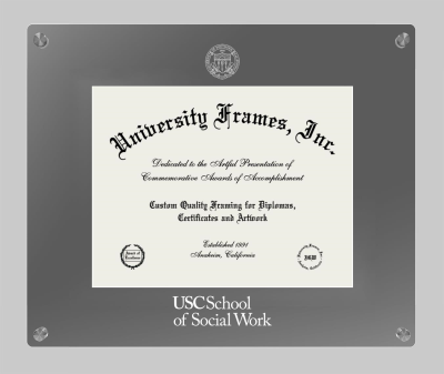 University of Southern California School of Social Work Lucent Clear-over-Smoke Frame in Lucent Smoke Moulding with Lucent Smoke Mat for document: 8 1/2"h x 11"w  