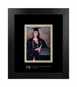 University of Southern California School of Theatre 5 x 7 Portrait Frame in Manhattan Black with Black & Gold Mats