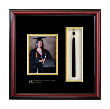 University of Southern California School of Theatre 5 x 7 Portrait with Tassel Box Frame in Petite Cherry with Black & Gold Mats