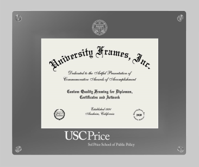 University of Southern California Sol Price School of Public Policy Lucent Clear-over-Smoke Frame in Lucent Smoke Moulding with Lucent Smoke Mat for document: 8 1/2"h x 11"w  