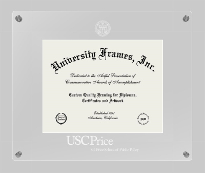 University of Southern California Sol Price School of Public Policy Lucent Clear-over-Clear Frame in Lucent Clear Moulding with Lucent Clear Mat for document: 8 1/2"h x 11"w  