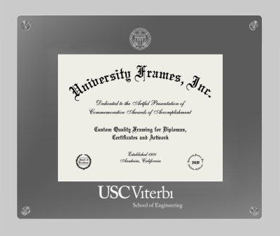 University of Southern California Viterbi School of Engineering Lucent Clear-over-Smoke Frame in Lucent Smoke Moulding with Lucent Smoke Mat for document: 8 1/2"h x 11"w  