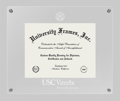 University of Southern California Viterbi School of Engineering Lucent Clear-over-Clear Frame in Lucent Clear Moulding with Lucent Clear Mat for document: 8 1/2"h x 11"w  