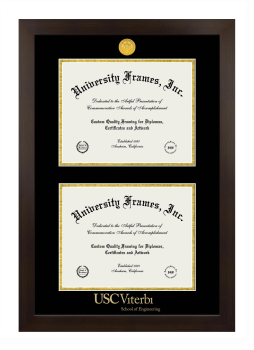 University of Southern California Viterbi School of Engineering Double Diploma Frame in Manhattan Espresso with Black & Gold Mats for document: 8 1/2"h x 11"w  , document: 8 1/2"h x 11"w  